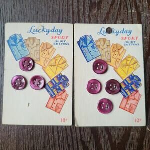 Vintage Lucky Day Sport Genuine Pearl Buttons on Original Card, Purple 1930-40s